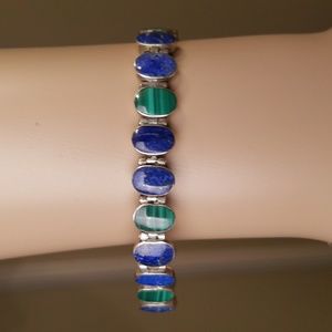 Lapis & Malachite silver bracelet